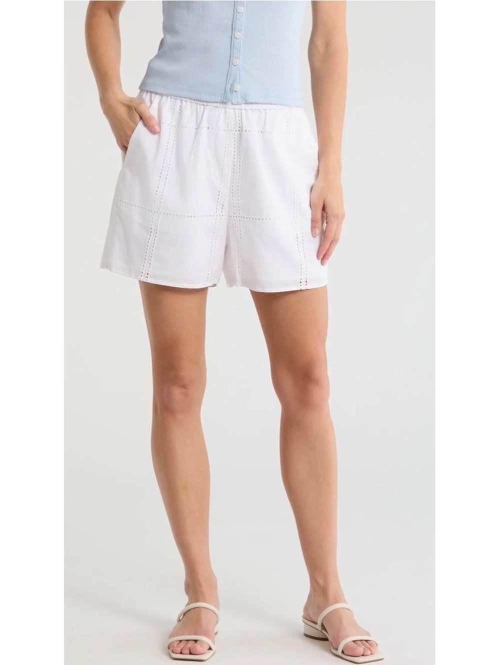 Rag and Bone Poplin Eyelet Pattern Casual Shorts with Elastic Waistband
